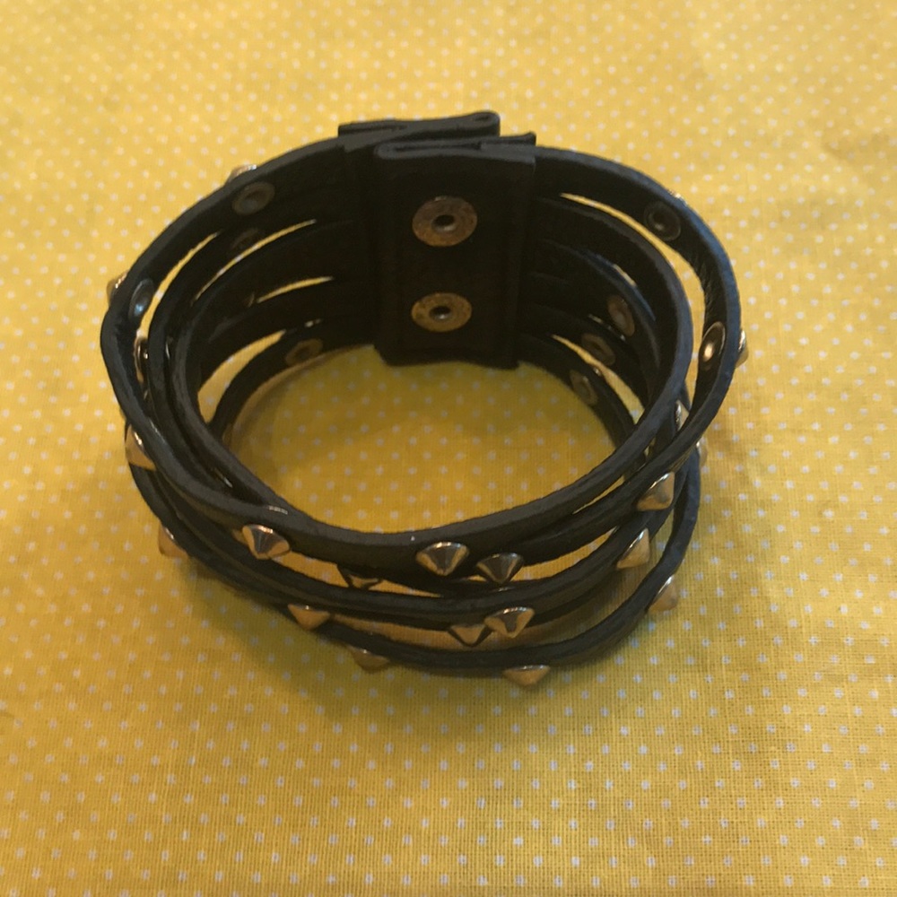 Black vegan leather and gold studded bracelet